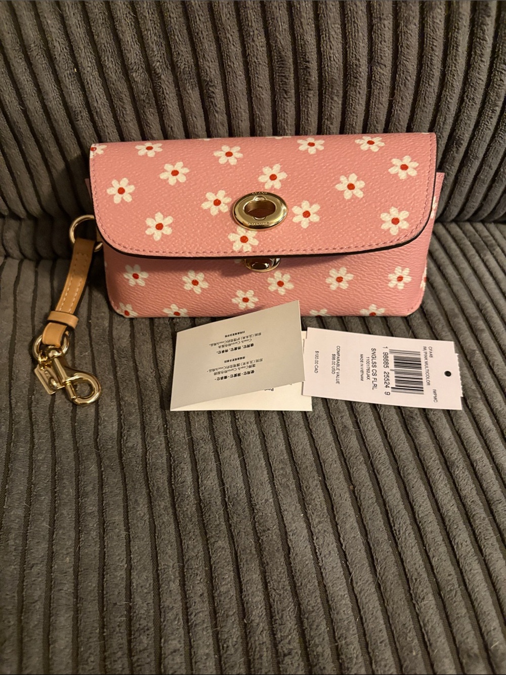NWT Coach Pink Floral Sunglasses case with Tan Strap & Gold Hardware